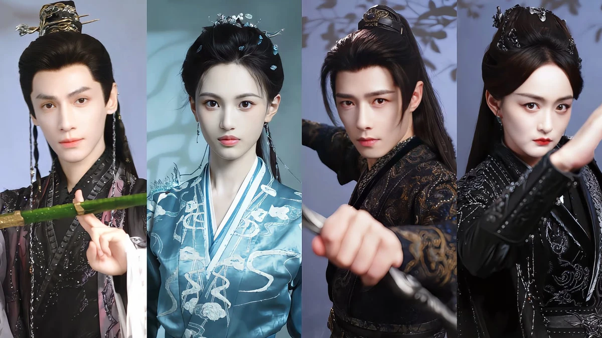 Official iQIYI promotional cast artwork for Shadow Punisher (魅影神捕, 2026), featuring Luo Yunxi, Shen Yujie, Fang Yilun and He Hongshan.