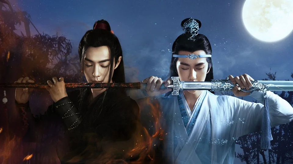 Wei Wuxian and Lan Wangji in official The Untamed artwork from Rakuten Viki
