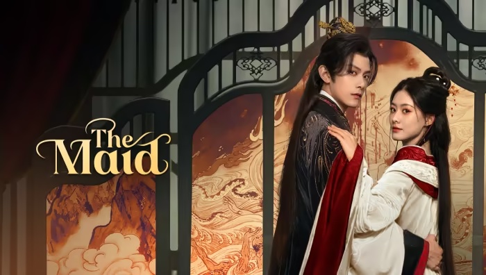 The Maid poster with both leads together against a dark elegant background